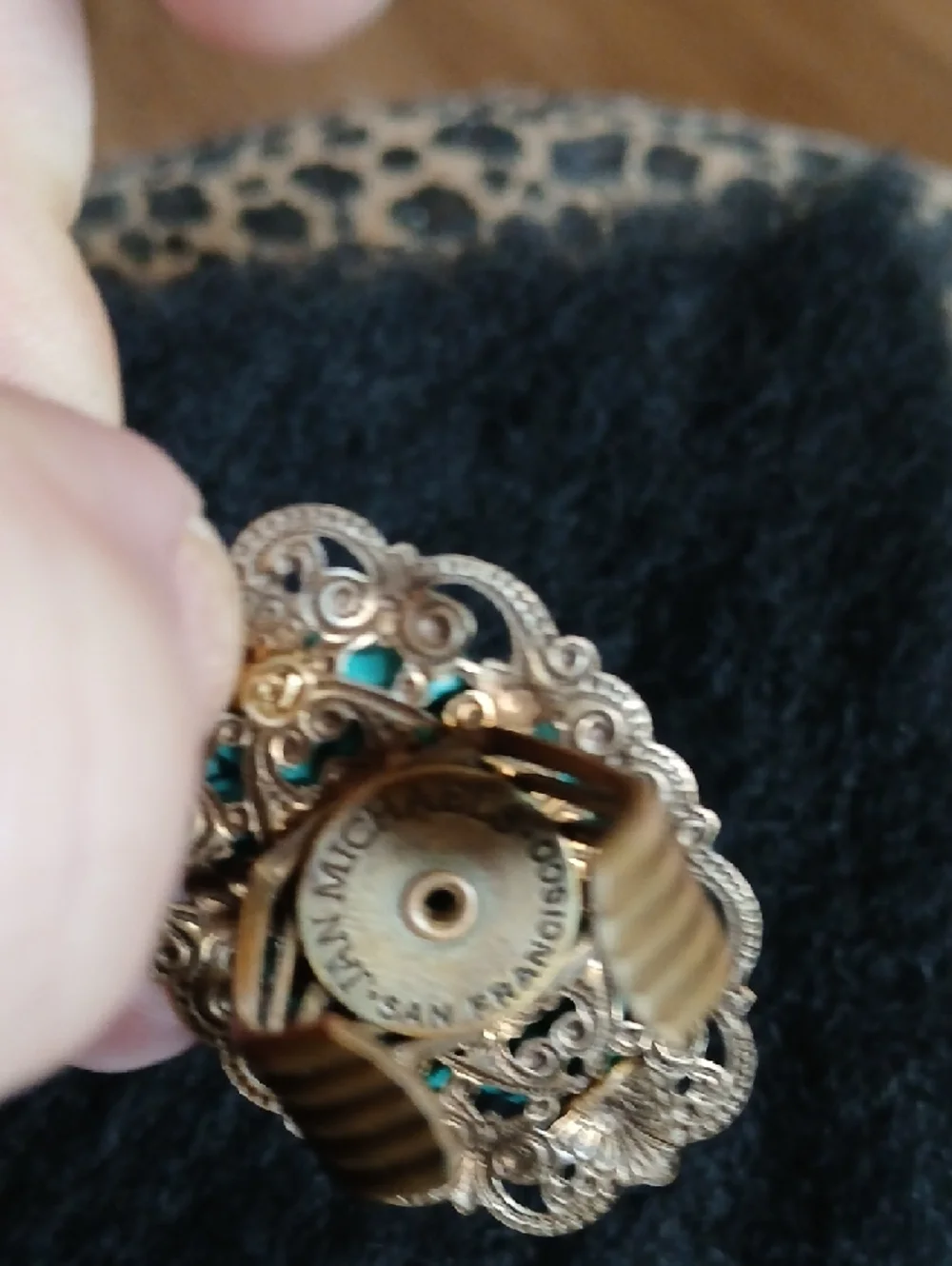 Jan Michaels Of San Francisco‎ Faux Turquoise Carved Bird Cameo Lace Bronze Ring